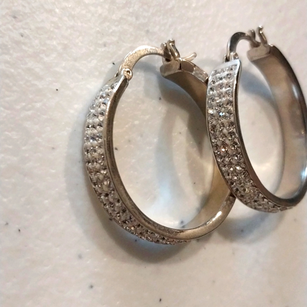 Beautiful silver and CZ thick hoops New